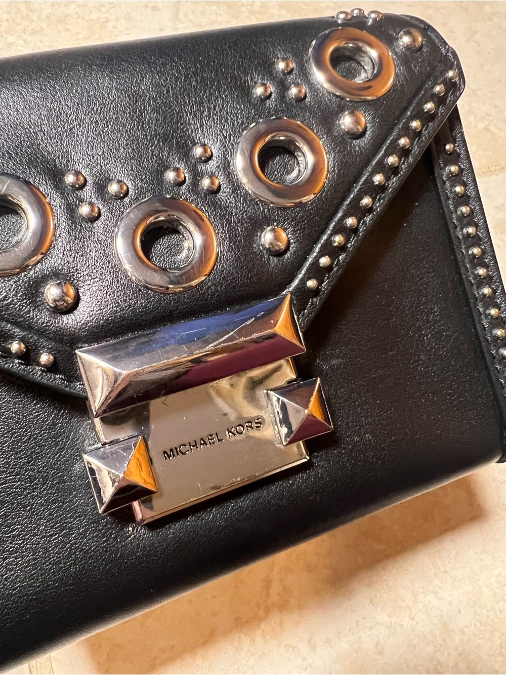 MK Michael Kors Whitney grommet Studded Crossbody bag Silver hardware - Picture 7 of 10